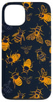 Coque pour iPhone 13 Coque de téléphone motif géométrique bleu avec abeilles sur noir