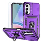 Teayoha for Samsung Galaxy A05s Phone Case, with Screen Protectors and Camera Cover, Military Grade Shockproof Cover with Magnetic Rotatable Ring Kickstand Protective Case for Samsung A05S,Purple