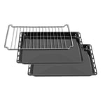 ICQN Plaque de cuisson 445 x 375 x 25 mm avec grille, 2 poêles à graisse émaillées, compatible avec Whirlpool, Ignis, Bauknecht, Indesit, Algor, Neckermann, Lloyds, inoxydable, 44,5 x 37,5 cm