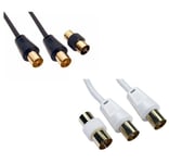 TV Aerial Extension Cable Male to Female Coaxial Lead RF Fly Lead 2m -White/BLK