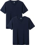 LAPASA Lot de 2 T-Shirts Homme en Micromodal Uni Manches Courtes Maillots de Corps Doux et Confortable M08 Col en V Bleu Marine XL