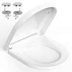 Abattant WC Forme D, YEAUPE PRO Cuvette Toilette avec Frein de Chute, Lunette WC Avec Charnière Métallique, Lunette de Toilette Universelle, Blanc, 42.5 x 37 cm (L x W)