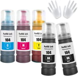 104 Encre Multipack Compatible pour Epson EcoTank ET-2810 ET-2815 ET-2820 ET-2825 ET-2710 ET-2711 ET-2712 ET-2714 ET-2715 ET-2720 ET-2721 ET-2726 ET-4700 ET-4800 Imprimante (BK*2/C/M/Y)