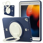 Coque pour iPad 9/8/7ème génération 10.2" 2021/2020/2019 Air 3ème génération 10.5" Housse résistante avec Porte-Stylo, Support poignée, bandoulière M+Marine