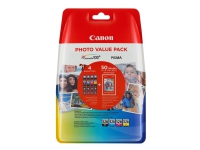 Canon CLI-526 C/M/Y/BK Photo Value Pack - 4-pack - 9 ml - svart, gul, cyan, magenta - original - 100 x 150 mm 50 ark blister - bläckbehållare / papperspaket - för PIXMA iP4950, iX6550, MG5250, MG5350, MG6150, MG6250, MG8150, MG8250, MX715, MX885, MX895