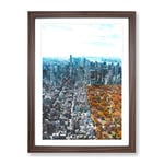 The New York Skyline With Central Park Painting Modern Framed Wall Art Print, Ready to Hang Picture for Living Room Bedroom Home Office Décor, Walnut A3 (34 x 46 cm)