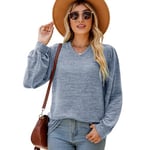 IHCEMIH Women Tops, Women's Long Sleeve Sweatshirt V Neck Long Loose Jumper Tunic Dressy Casual Work Top Basic Shirts Blouses Autumn Clothes Classy Outfits for Ladies UK Gray Blue S