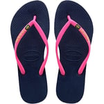 Havaianas, Women's, Slim Brasil Logo, Flip Flop, Navy Blue, 3/4 UK