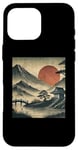 Coque pour iPhone 16 Pro Max Village japonais vintage jardin vue montagne paysage soleil