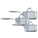 Circulon SteelShield Stainless Steel Saucepan Set of 3 - Induction Suitable Saucepans 16/18/20cm with Hybrid Non Stick, Glass Lids & Stay Cool Handles, Dishwasher Safe Cookware