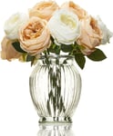 Ribbed Glass Vase for Flowers Large - Clear Vase 18Cm - Tulip Glass Vase for Ros