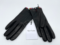 PAUL SMITH Swirl multi stripe LEATHER wool cashmere silk GLOVES Small (S)