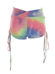iEFiEL Womens Tie Dye Shorts Athletic Gym Yoga Workout Shorts Drawstring Tummy Control Running Sports Shorts Pink&Blue L