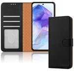 iCatchy for Samsung Galaxy A55 Case Leather Wallet Book Flip Stand View Magnetic Protect RFID Blocking Shockproof Cover compatible with Samsung A55 5G Phone (Black)