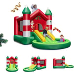 Goplus - Château Gonflable Thème Noël pour Enfant 3-10 Ans, Toboggan Piscine Structure Gonflable avec Sac de Transport Jusqu'à 135KG,390x210x220CM