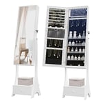 Hzuaneri Armoire à bijoux 8 LEDs, 108cm de haut avec miroir sans cadre, organisateur de porte-bijoux, rangement de bijoux de maquillage autonome avec 1 tiroir, 5 étagères, blanc et noir JC14803B