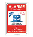 AUA SIGNALETIQUE - Panneau site sous Alarme vidéo Surveillance 24H /24-450x630 mm, PVC 1.5mm