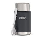 Thermos Icon Food Jar - Pot alimentaire de 0,71 l - Gris foncé/graphite mat - 710 ml - Double paroi en acier inoxydable 18/8 - Garde au chaud et au froid - Avec cuillère pliable - Fond antidérapant -