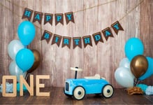 Nouvelle Photographie Toile de Fond Mur en Bois 7x5 Bleu rétro Voiture arrière-Plans pour garçon Ballons d'or Plancher en Bois Premier Anniversaire Fond pour garçons personnalisé