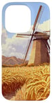 iPhone 14 Pro Wheat Fields With Windmills Landscape Vintage Graphic Case