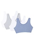 Fruit of the Loom Women's Built Up Tank Style Sports Bra Value Pack, Opaque, Heather Grey/Wht/Wht/Blue HTHR, 40 (Pack of 4)