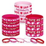 24Pcs Valentine's Day  Favors Silicone Bracelets  Red Love Heart Wrist9452