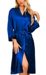 Sopesil Peignoir Satin Femme Robes Longues pour Femmes Robes de Mariée Vêtements de Nuit Doux pour le Mariage,Col en V,XXL,Bleu Marine