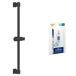 GROHE Vitalio Universal QuickFix & QuickGlue S - Shower Rail 60 cm with Adjustable Wall Holders, Glide Element and Swivel Holder (with Screws and Dowels), Extra Easy to Fit, Matt Black, 277242431