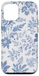 Coque pour iPhone 15 Pro Bleu Blanc French Toile Botanique Imprimé Floral