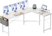 Bureau D'Ordinateur Moderne En Forme De L,Table Pc 170 X 120 Cm,Bureau Stable Pour Le Jeu,Bureau D'Angle Avec Support Pour Écran Et Tiroir,Table D'Angle Grand Bureau,Blanc/Blanc