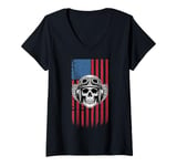 Womens Born For A Purpose, To Ride it. USA American Flag Motorcycle V-Neck T-Shirt