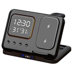 Chargers Stand 5 In1 LED Digital Alarm Clock Fast Charging Dock Station1824