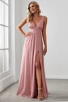 V-Neck High Slit Empire Waist Floor-Length Evening Dress