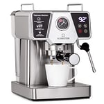 Klarstein Cafetiere avec Mousseur de Lait, Cafetières,et Machines à expresso 19 Bar, Petite Cafetière Electrique Acier Inoxydable 1350W pour Café Moulu, Machine a Cafe Qualite Barista