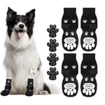 GlasFlength Chaussettes Antidérapantes pour Chiens, 4 Packs Chaussettes de Chien avec Bandes de Fixation Réglables Chaussette pour Chien Protections de Pattes pour Petits Chiens de Taille (L, Noir)