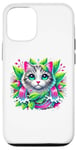 iPhone 12/12 Pro Beloved Cat with Green Leaves Cat Lovers Pink Waterfalls Case