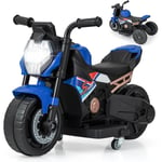 Goplus - 6 v Moto Électrique Enfant 1,5-3 Ans, Moto Porteur 2-3 km/h avec Roues d'Entraînement Amovibles, Musique, Charge 20KG, Bleu