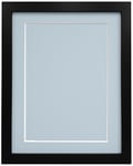 FRAMES BY POST 25mm wide H7 Black Picture Photo Frame with Light Blue Grey Mount and Backing Board 6"x4" for Pic Size 4"x3"