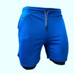 Badshorts herr, badbyxor med kompressionsfoder 2 i 1 Quick Dry Stretchy Badshorts för män Surfing Beach Shorts med 2 fickor med dragkedja Blå XL zdq