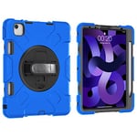 Case for iPad Pro 11 (2018-2022Models) and iPad Air 5/4 10.9 Inch, Shockproof Case with 360 Degree Swivel Stand, Shoulder Strap and Hand Strap-Blue