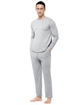 Casey Kevin Mens Pyjamas Set Soft Breathable Modal Loungewear Long Sleeve Top Bottom Sleepwear Grey-CK3503