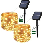 Solcellslingor för utomhusbruk, 2-pack 100 LED solcellslampor för trädgård, vattentäta 12 m/40 fot 8 lägen för uteplats, trädgårdsfest, bröllop (varmvit)