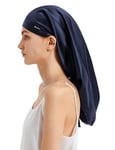 LilySilk Mulberry Silk Sleep Cap 100% 19 Momme Long Silk Bonnet for Curly Hair, Night Cap for Sleeping, Silk Hair Wrap for Women,Navy Blue