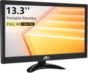 Moniteur Portable VGA 13,3 Pouces FHD 1366 x 768 Écran LCD Externe avec HDMI VGA AV BNC USB Prise Casque pour PS3 PS4 Mac Raspberry Pi B Ordinateur Portable.[G153]