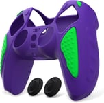 Housse En Silicone Pour Ps5 Manette,Housse De Protection Antidérapante Pour Ps5 Cover En Silicone Avec Capuchon Joystick Pour Ps5-Néon Genesis Violet & Vert(Édition Chevalier)