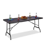 Relaxdays Table de jardin pliable BASTIAN optique rotin grande table pliante poignées camping pique-nique HxlxP: 72 x 178 x 74 cm, noir