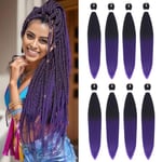 Braiding Hair Pre Stretched - 8 Packs Prestretched Braiding Hair 30 Inch Ombre Braiding Hair Itch Free Yaki Synthetic Hair Extension for Braids (30 Inch(8Packs), 1B/Purple)