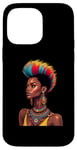 Coque pour iPhone 14 Pro Max Rainbow Dashiki Cheveux naturels pour femme tribale africaine