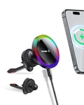 Rocoren MagSafe Car Mount Charger Gift for Men, 15W Fast Charging Magnetic Car Wireless Charger Phone Holder Air Vent with RGB Color Changing Car LED Lights Mode for iPhone 16/15/14/13/Pro Max Series