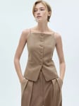 Mango Brownie Wool Blend Cami Waistcoat, Brown